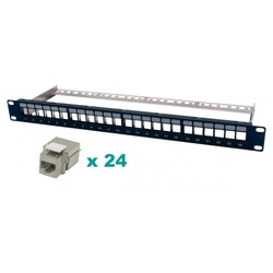 Kit panneau Noir + embases Cat 6 blindées - 24