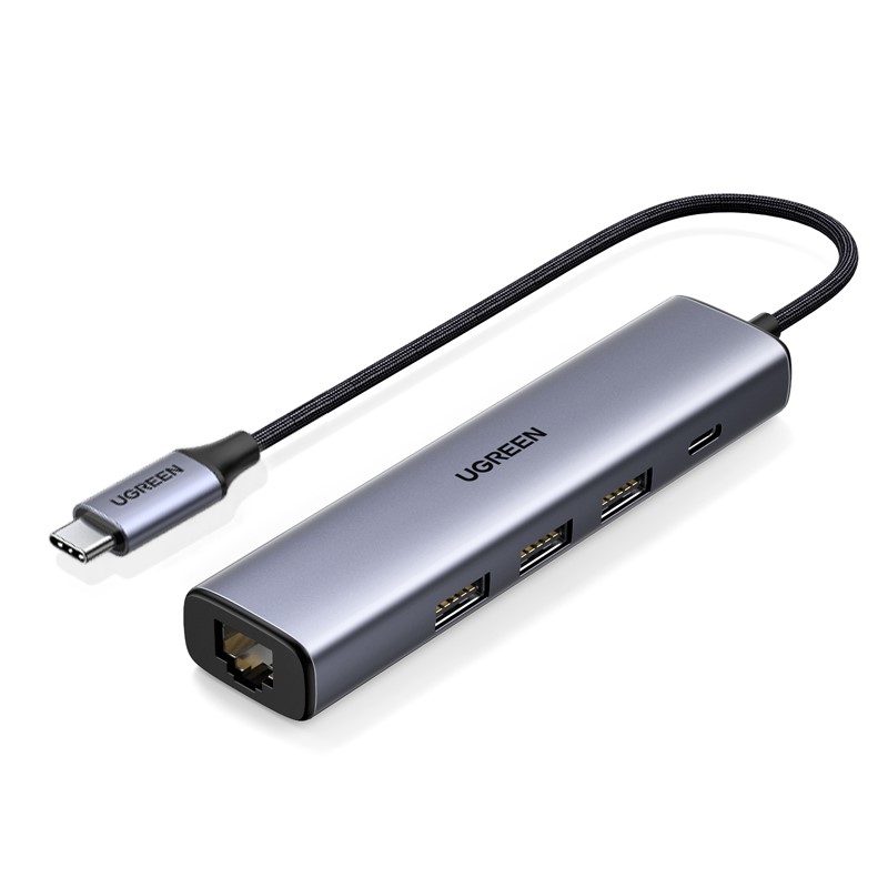 Hub 4 ports USB-C vers 3xUSB 3.0+RJ45/0.20m/Gris