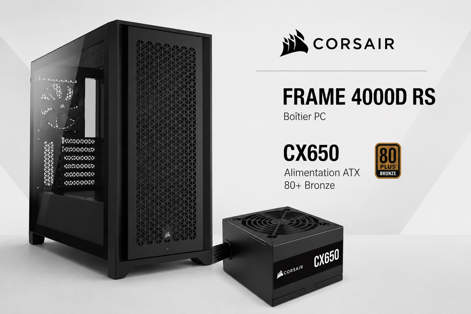Corsair Boitier FRAME 4000D RS Noir + Alimentation CX650 80+ Bronze
