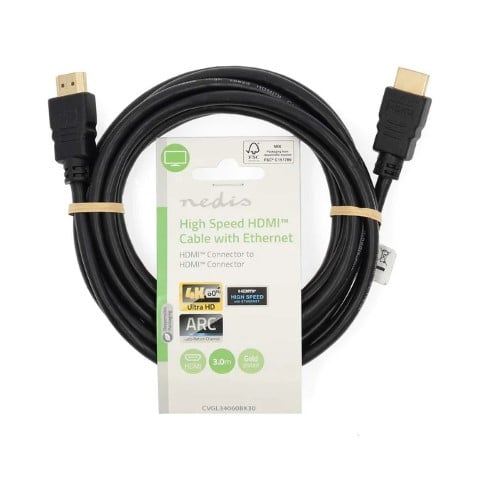 Nedis Câble HDMI HighSpeed + Ethernet mâle/mâle - 3m - Noir