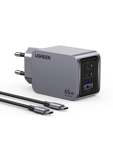 Chargeur secteur 65W 3 ports + Câble USB-C - 1,5m