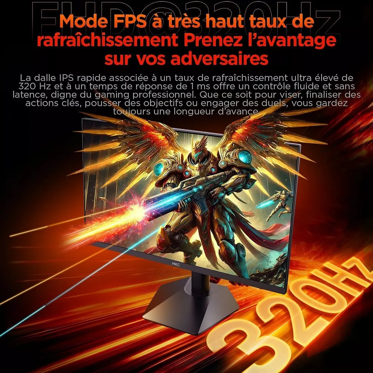 HKC G27H7P - 27" 4K 160Hz ou FHD 320Hz Fast-IPS 1ms Pivot FreeSync — vue 7