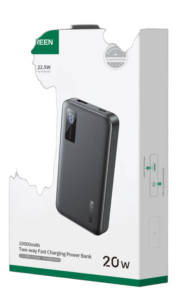 UGREEN USB-C + USB-A - 2 ports - 10000mAh - 20W - Noir — vue 2