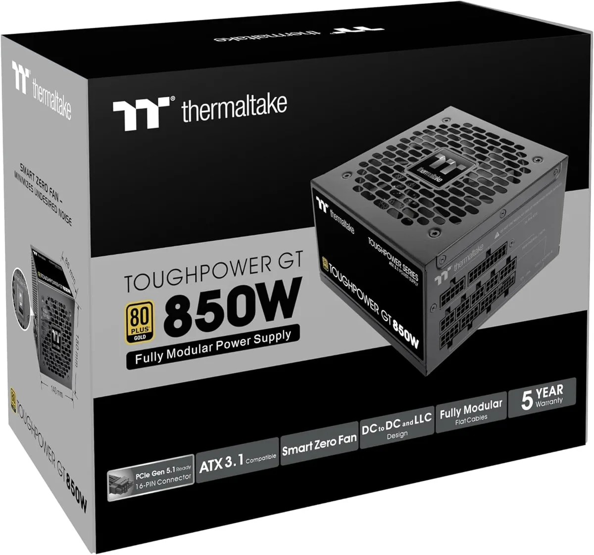 Thermaltake ATX 3.1 850W - 80+ Gold - Toughpower GT FM - Noir — vue 6