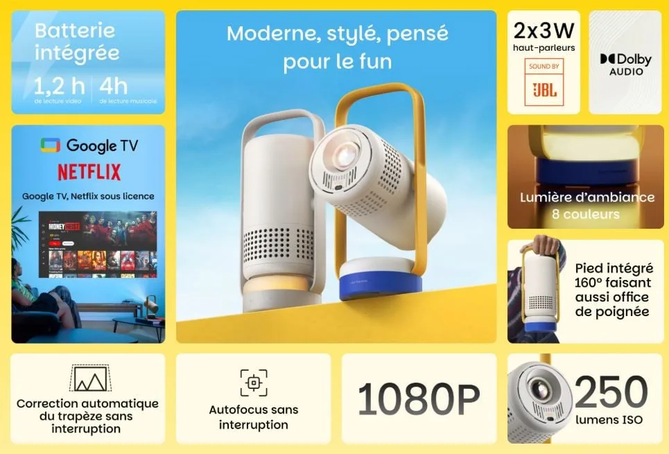 Xgimi Vibe One avec batterie - FHD 250 Lumens Google TV Autofocus, vue 2