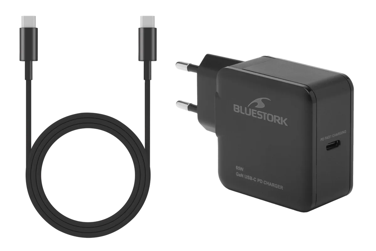 Bluestork Chargeur GaN 65W - USB-C + Câble USB-C 1.8m - Noir — vue 1