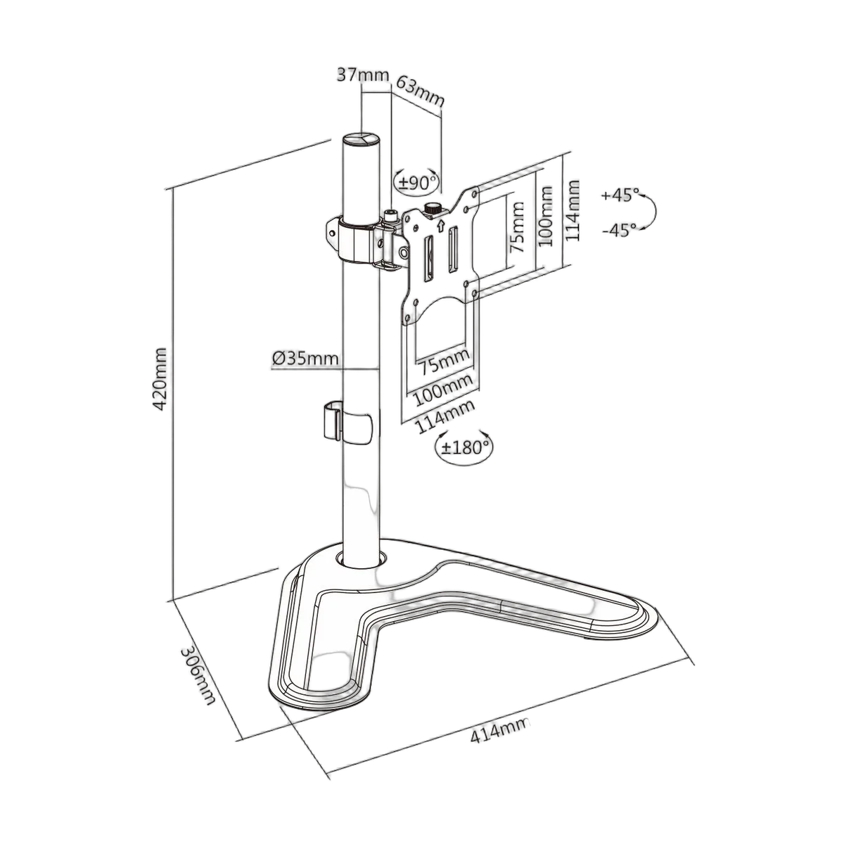 Kimex International Support de bureau pour 1 écran 17" à 32" — vue 2