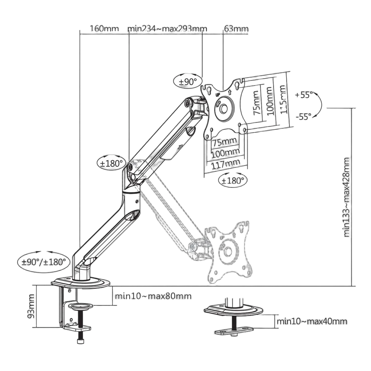 Kimex International Support de bureau Full Motion 1 écran PC 17"- 32" VESA Max 100x100 Charge Max 9Kg — vue 3