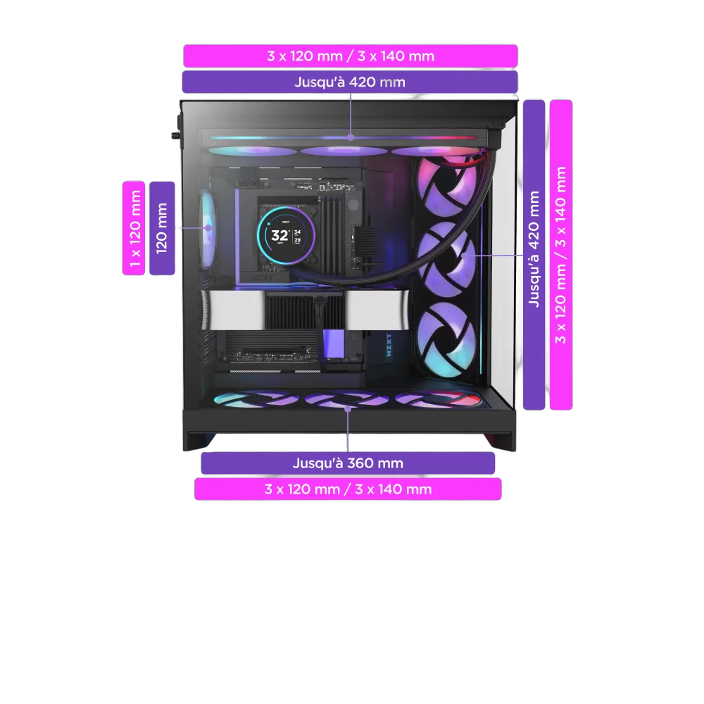NZXT H9 Flow RGB+ Noir - MT/Sans Alim/E-ATX — vue 7