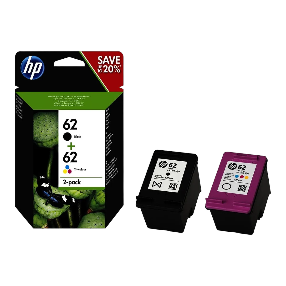 HP Pack Cartouches Noire + Couleurs N°62 — vue 1