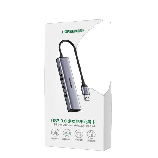 UGREEN 5 ports USB 3.0 vers RJ45 + 3xUSB 3.0 + USB-C - Gris — vue 2