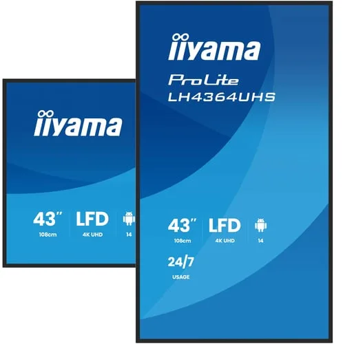 Iiyama LH4364UHS-B1AG 43" - 4K VA 6.5ms Android 14 OS iiShare Wifi — vue 3