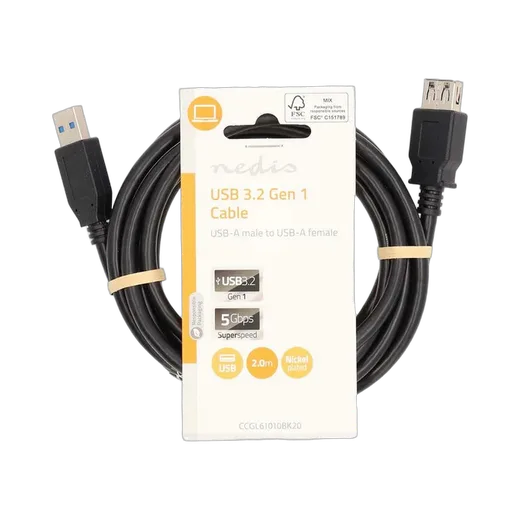 Nedis Câble USB-A mâle/femelle - 2m - Noir — vue 1
