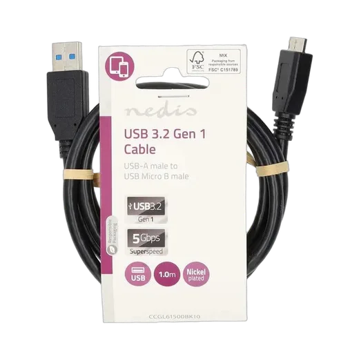 Nedis Câble USB-A vers USB Micro-B mâle/mâle - 1m - Noir