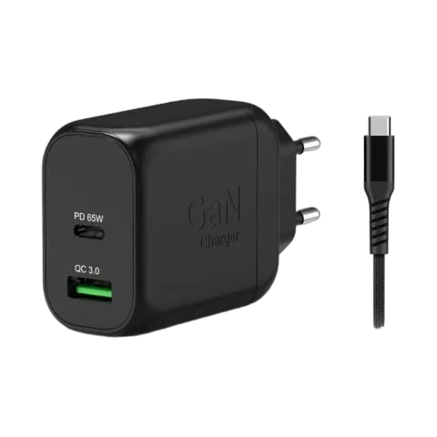 Port Chargeur mural GaN 65W - 2 ports + Câble USB-C 2m — vue 1