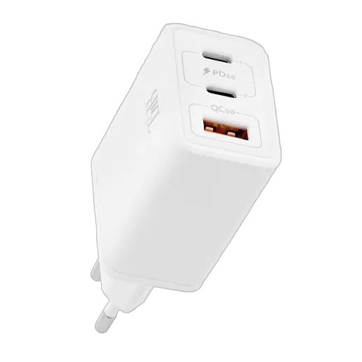Chargeur secteur GaN PowerD 65W - 3 ports - Blanc 