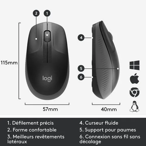Logitech M190 - Sans-Fil - Gris Charbon — vue 8