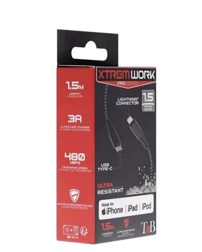 T'nB Câble USB-C PD vers Lightning XTREMWORK - 1.5m — vue 1