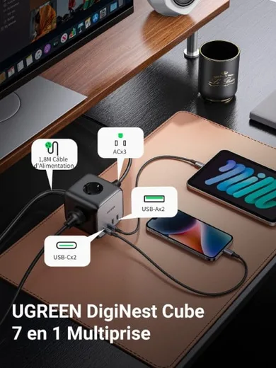 UGREEN Station de charge cube 7 ports - 65W - Noir/Gris — vue 2