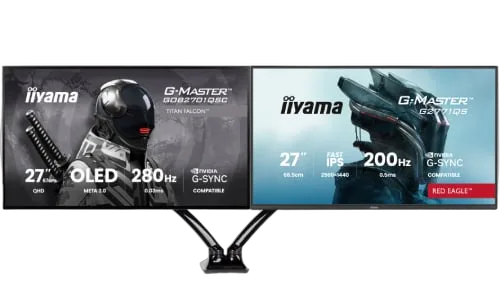 Iiyama 27" WOLED QHD 280Hz/USB-C 65W/G-SYNC + 27" QHD 200Hz IPS + Bras double