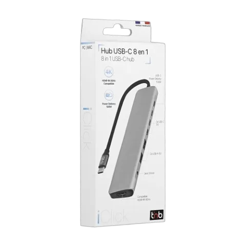 T'nB iClick Hub USB-C - 8 ports - Gris — vue 2