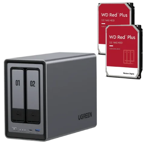 UGREEN DXP2800 - 2 Baies avec 2 disques WD 4To RED Plus