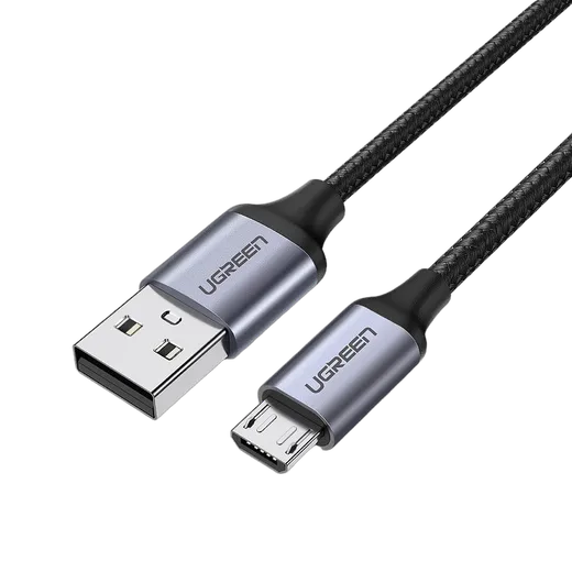UGREEN Câble Micro USB Mâle vers USB 2.0 A Mâle Tressé Nylon - 480Mbps 2A - 1m - Noir