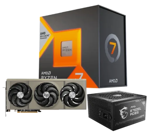 Sapphire Ryzen 7 7800X3D + Nitro+ Radeon RX 9070 XT Gaming OC 16GB + MAG A750GL PCIE5