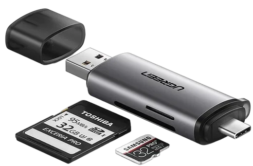 UGREEN USB-C + USB 3.0 - Lecteur SD et MicroSD - 512G - Gris