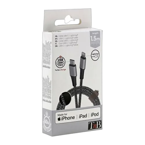 T'nB Câble USB-C/Lightning - 1,5m - nylon RPET - Noir — vue 5
