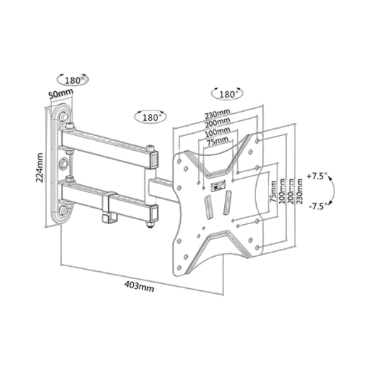Kimex International Support mural articulé 3 axes pour écran 23"-42" double bras — vue 2