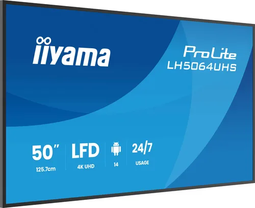 Iiyama LH7564UHS-B1AG - 75" 4K VA 6.5ms Android 14 OS iiShare Wifi — vue 3